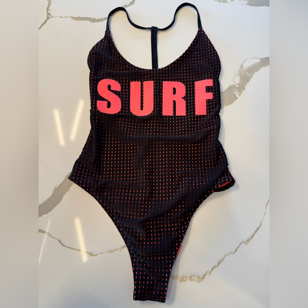 FOREVER 21 Woman’s One Piece Black & Neon Pink Swimsuit - Sz Small